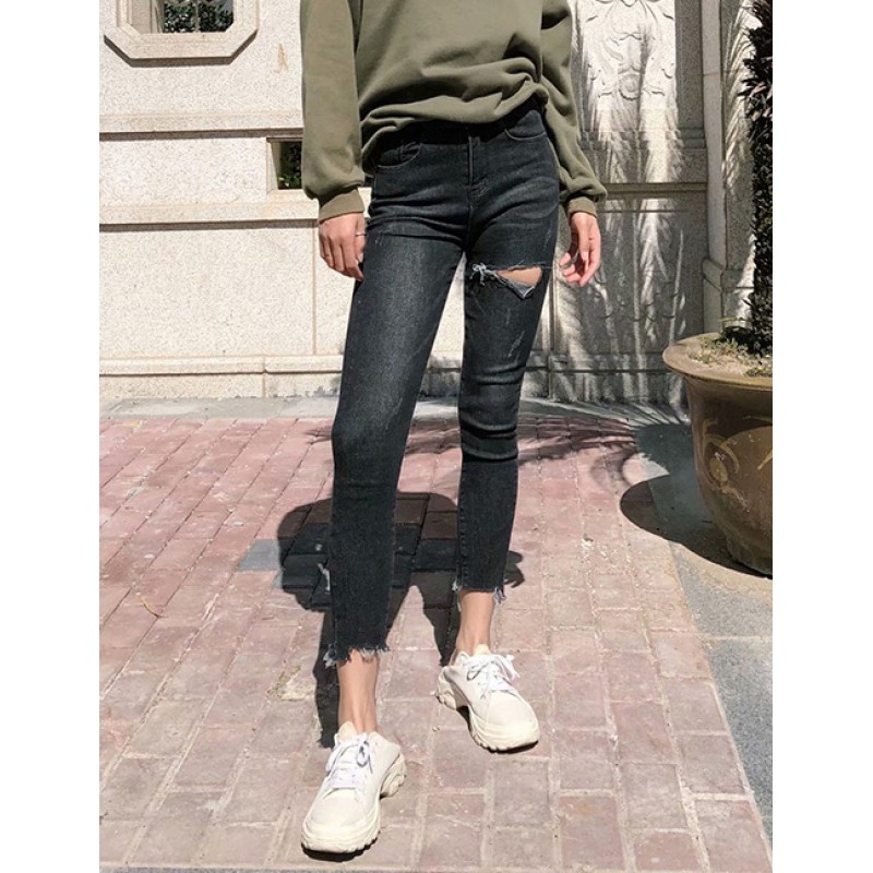 Fashion Black Hollow Out Design Pure Color Long Pa...